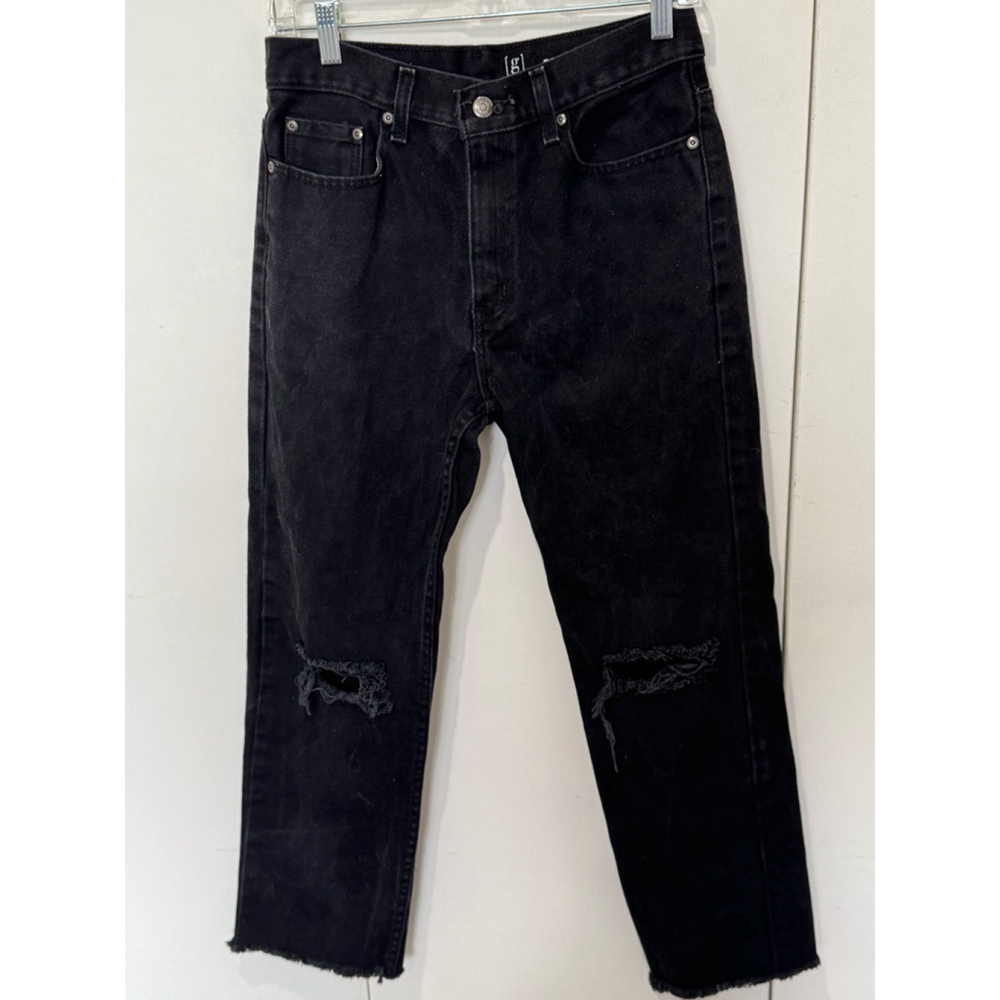 Women's George Black Distressed ripped Jeans Size 29x32 zip fly raw hem